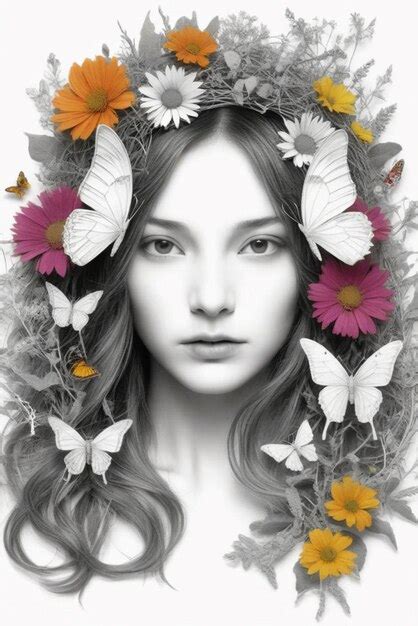 Belle Fille Avec Des Fleurs Dans Les Cheveux Illustration Vectorielle