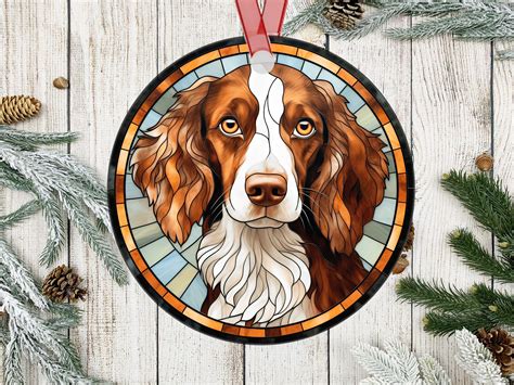 Personalized Brittany Spaniel Stained Glass Effect Metal Christmas