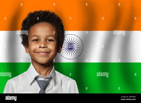Indian Kid Boy On Flag Of India Background Education And Childhood