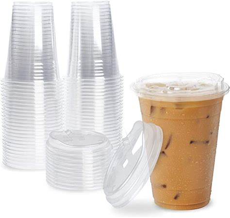 50 Pack Disposable Strawless Plastic Cups With Lids