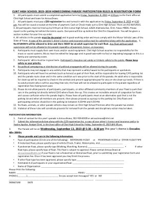 Fillable Online Homecoming Parade Registration Form Parade Rules Fax