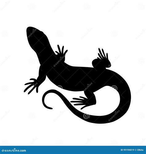 Black Isolated Silhouette Of Lizard On White Background Stock Vector