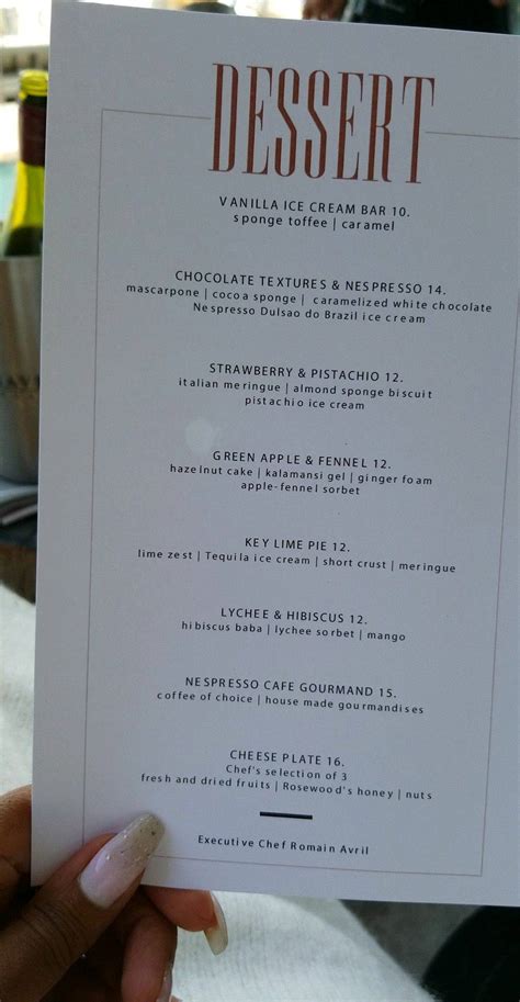Menu at Lavelle restaurant, Toronto