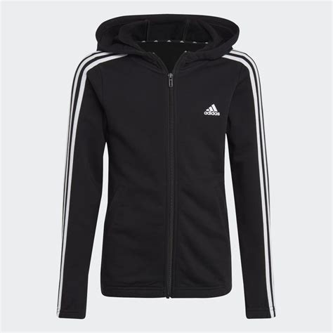 Adidas Essentials 3 Stripes Full Zip Hoodie Black Adidas Uae