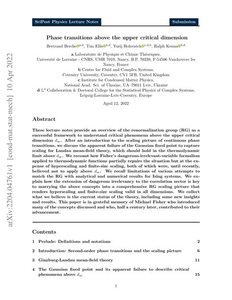 Pdf Phase Transitions Above The Upper Critical Dimension