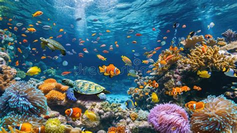 Sea Turtle Swimming In A Vibrant Coral Reef Resplendent Stock Image