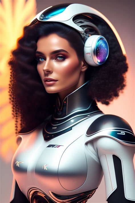 A Woman With Headphones On Her Ears And An Image Of A Robot In The