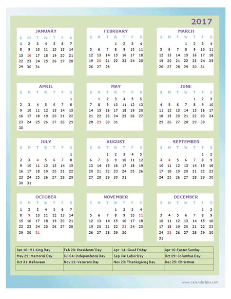 2017 Annual Calendar Design Template - Free Printable Templates