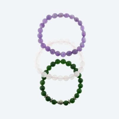 3er Set Armbänder Jade Rosenquarz Amethyst 1 2 3 tv