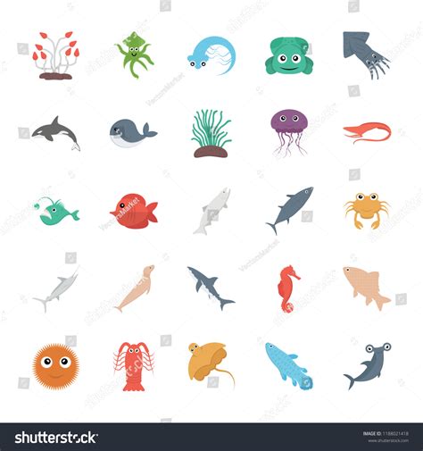 Marine Life Vector Set Stock Vector (Royalty Free) 1188021418 | Shutterstock