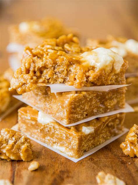 No Bake Peanut Butter Marshmallow Cereal Bars Averie Cooks