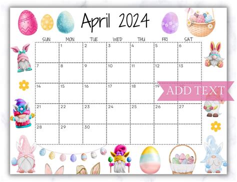 Editable April Calendar Printable Wall Calendar Etsy Ireland