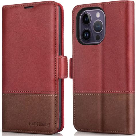 Kezihome Case For Iphone 14 Pro Wallet Case Genuine Leather Flip Folio Rfid