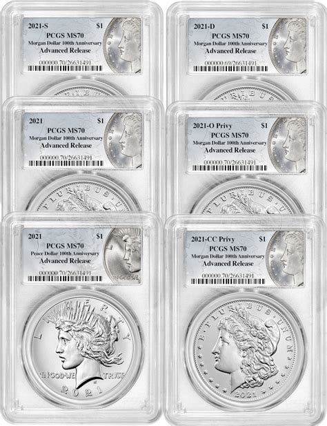 2021 Morgan Peace Dollar Advanced Release Pcgs Ms70 6 Pc Complete Set 100th Anniversary Lcr Coin