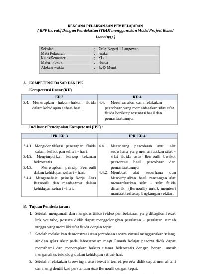 Rencana Pelaksanaan Pembelajaran Rpp Inovatif Dengan Pendekatan Steam Menggunakan Model