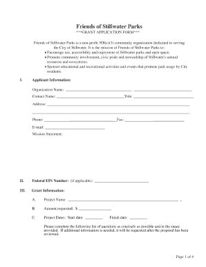 Fillable Online Friends Of Stillwater Parks Grant Application Form