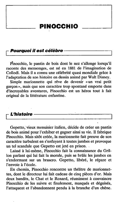 Aventures De Pinocchio Les Carlo Collodi Fiche De Lecture