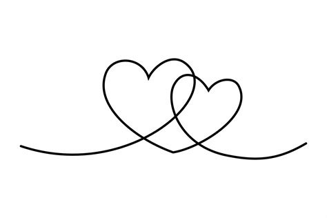 Heart Continuous One Line Drawing Double Heart Hand Drawn Black And