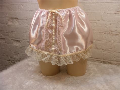 Ddld Sissy Pink Satin Lace Mini Half Slip Petticoat Skirt Etsy Uk