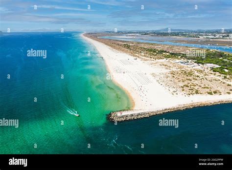 Aerial view of the Tavira Island beach, a tropical island near the town ...