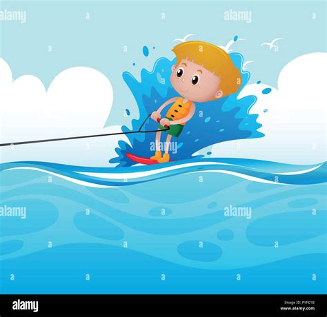 Scene With Boy Doing Water Ski Illustration Stock Vector Image And Art