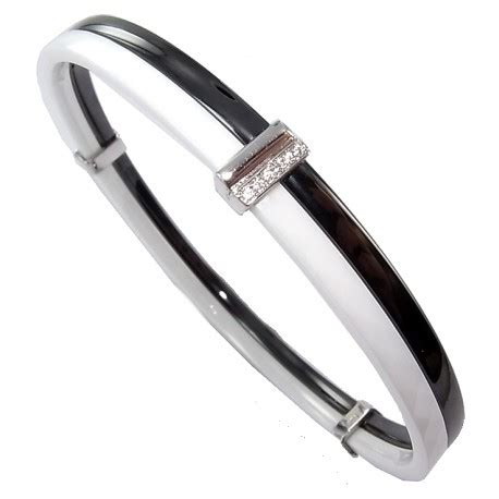 Bracelet céramique noire et blanche argent rhodi é 3g 1 anneau blanc