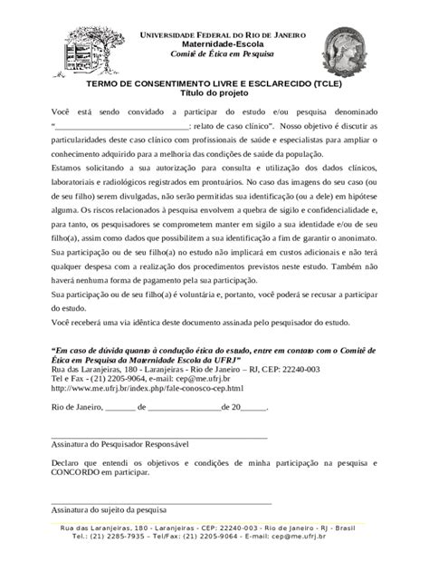 Termo De Consentimento Livre E EsclarecidoTCLE Gov Doc Template