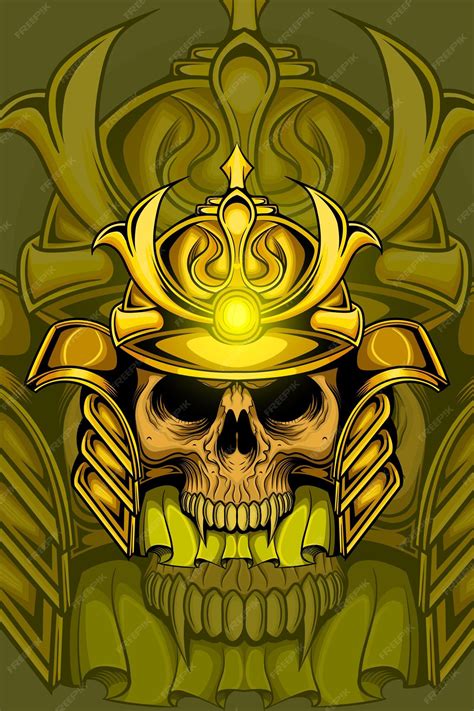 Premium Vector Human Skull With Samurai Hat Vector Illustration