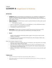 Lesson 4 Docx THEO204 LESSON 4 Enlightenment To Modernity