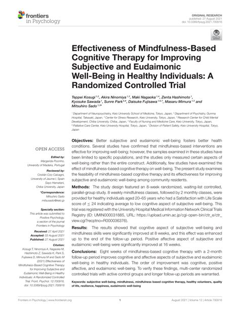 Pdf Effectiveness Of Mindfulness Based Cognitive Therapy For