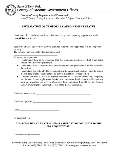 County Of Broome New York Affirmation Of Temporary Appointment Status