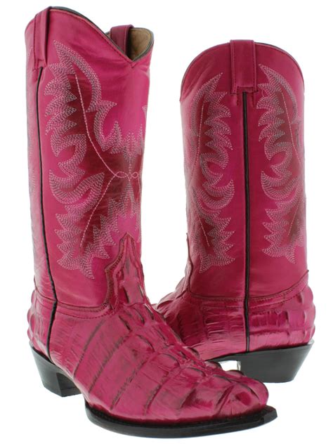 Cowgirl Style Embroidered Wings And Croc Genuine Hot Pink Leather