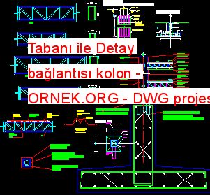 Tabanı ile Detay bağlantısı kolon dwg projesi Autocad Projeler