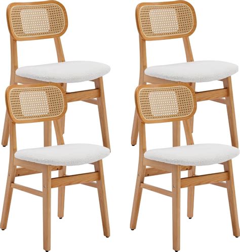 Amazon Cimota White Rattan Dining Chairs Set Of Farmhouse Mid