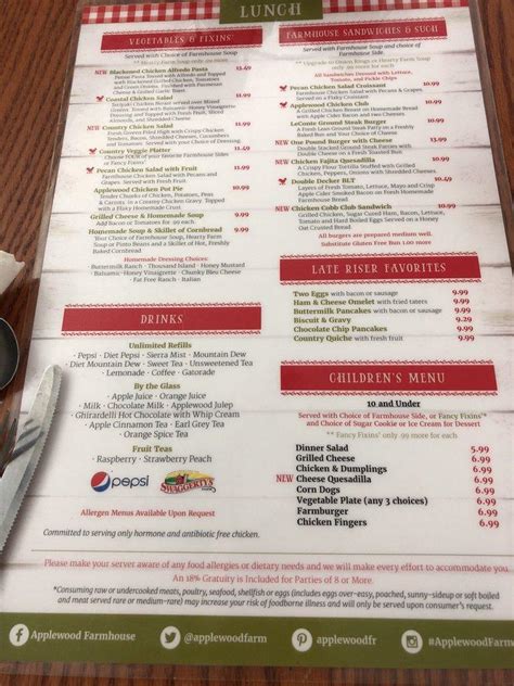 Menu At Applewood Farmhouse Grill Restaurant Sevierville