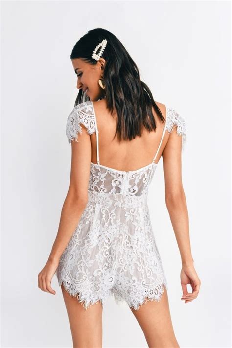 White Romper Short Sleeve Romper White Lace Romper