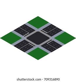 Six Lanes Road Element Intersection Isometric Stock Vector Royalty