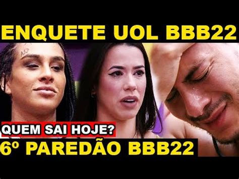 ENQUETE UOL REVELA QUEM VAI SAIR HOJE DO BBB 22 ENTRE ARTHUR LARISSA E