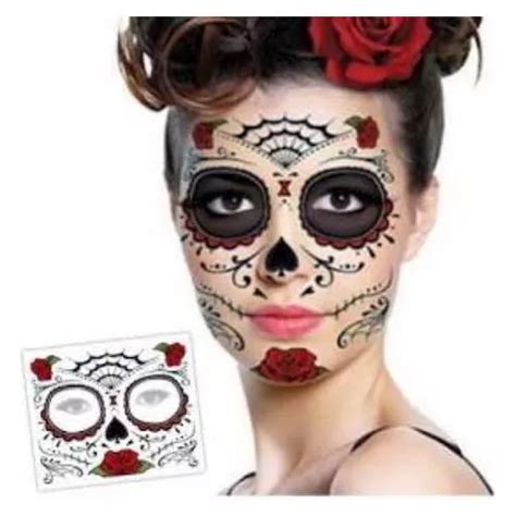 Tatuaje Temporal Cara Catrina Halloween Maquillaje Colores Cuotas Sin