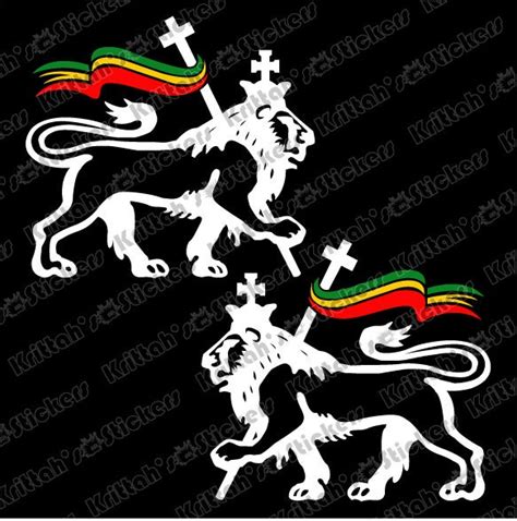 White Lion of Judah Pair with Rastafarian Flag by KrittahStickers