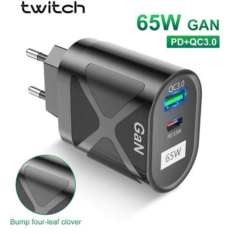 Carregador Twich 65W GaN PD 33W USB Tipo C Rápido 4 0 3 0 QC