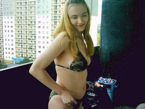 Naughty Nikki Pulls Camouflage Bikini Up Under Jeans Photo Gallery