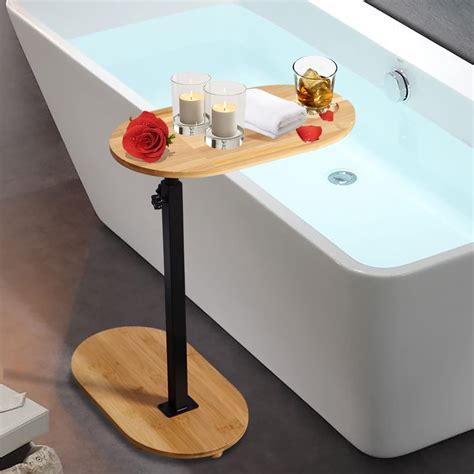 Amazon Bamboo Bathtub Tray Table Freestanding Bath Caddy Tray With