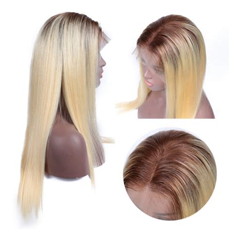 613 Blonde Wig With Brown Roots Straight Full Lace Wig Yolissa Hair