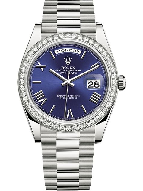 Rbr Rolex Day Date Diamond Bezel Blue Dial Watch