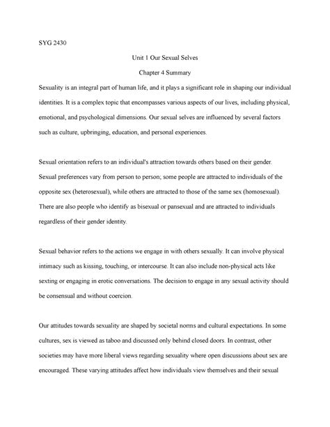 Unit 1 Our Sexual Selves Syg 2430 Unit 1 Our Sexual Selves Chapter 4 Summary Sexuality Is An