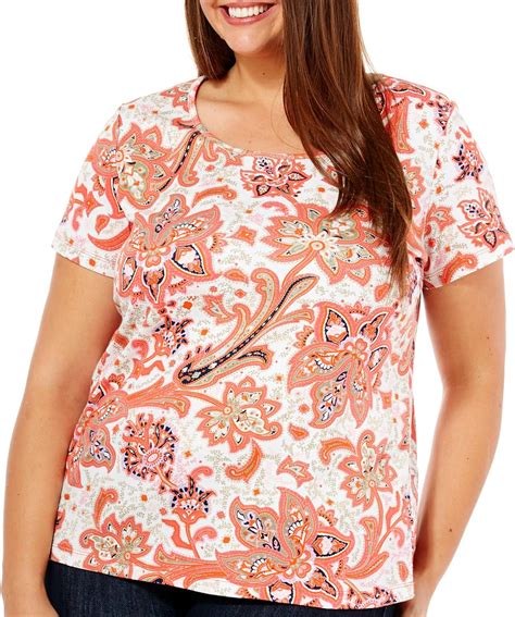 Jones New York Womens Plus Size Paisley Printed Short Sleeve Scoop Neck Top At Amazon Womens