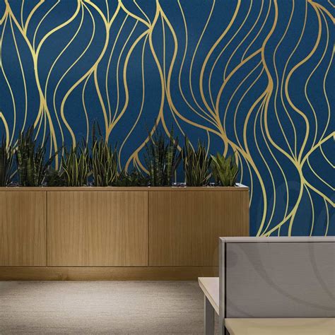 Navy Gold Wave Wallpaper - Wall Decals | Wall Graphics Toronto