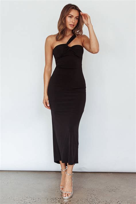 Shop The Trinny One Shoulder Ruched Back Midi Dress Black Selfie