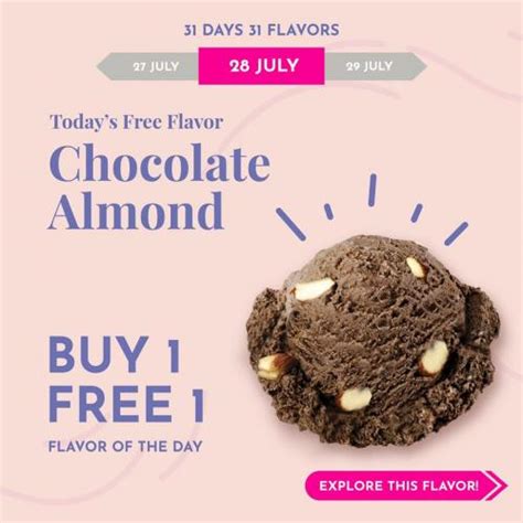 Baskin Robbins Buy 1 FREE 1 Chocolate Almond Flavor Promotion 28 Jul 2020